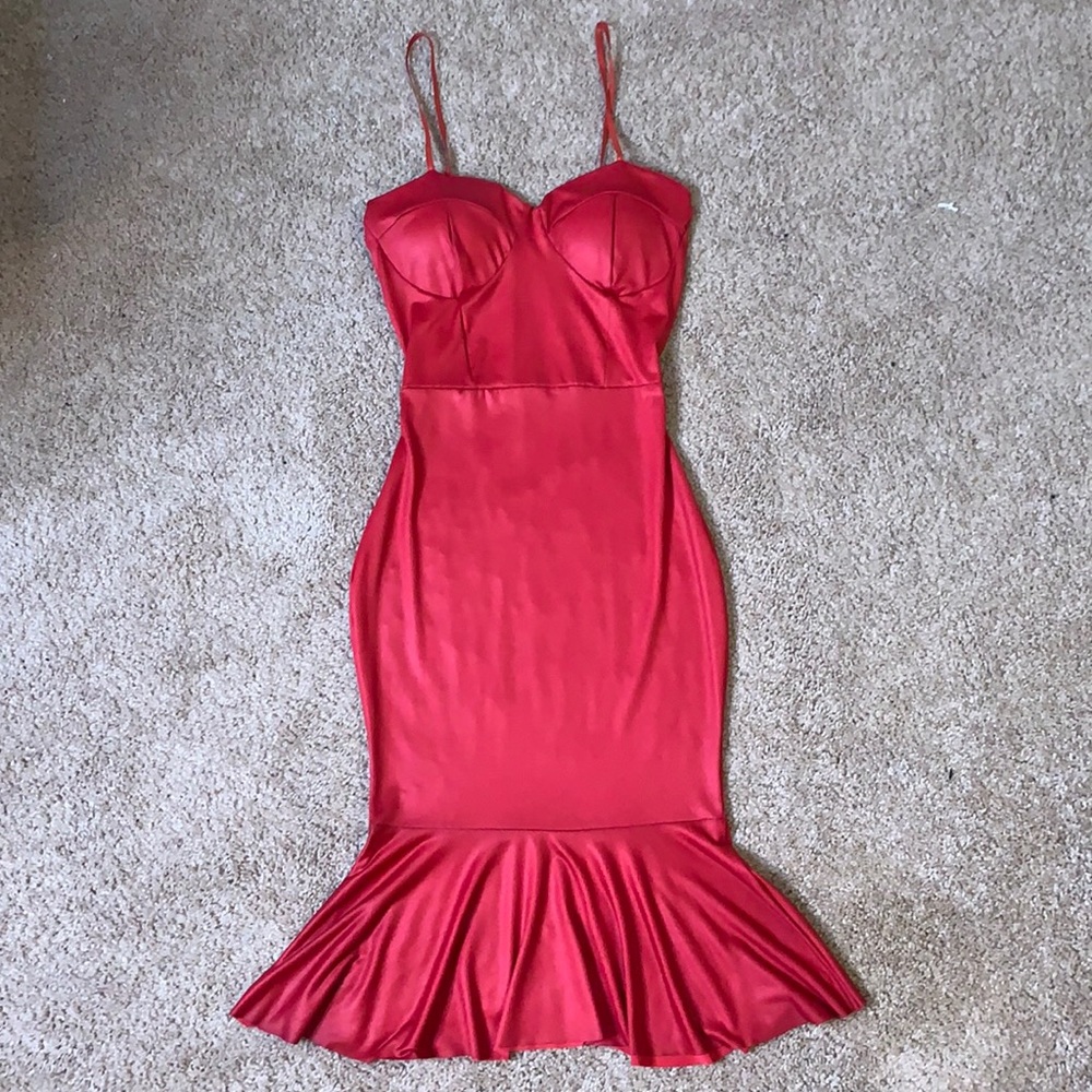 Red body con fish dress